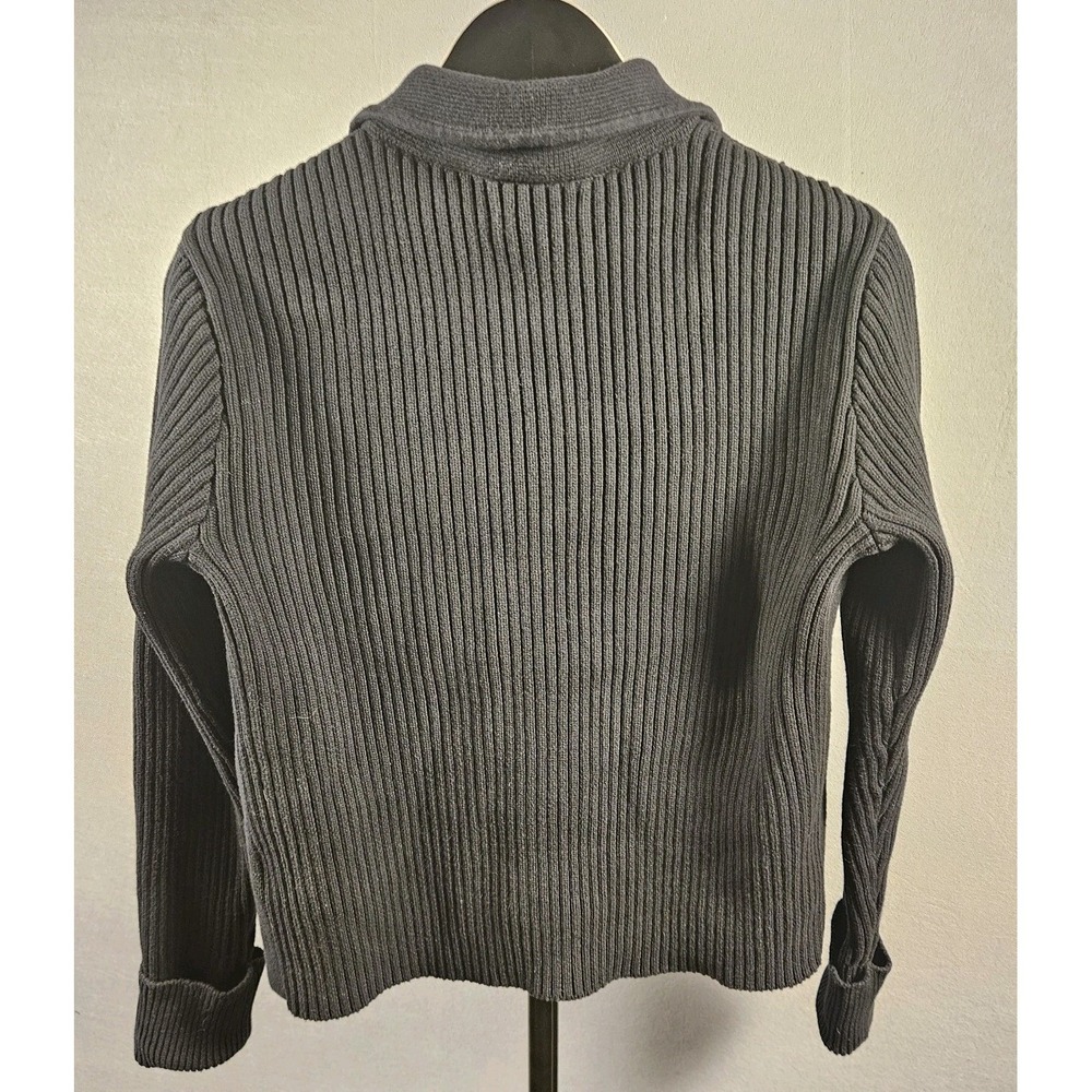 Lands‎ End Cardigan Blazer Ribbed Knit Button Front Black Medium Petite - Picture 4 of 13
